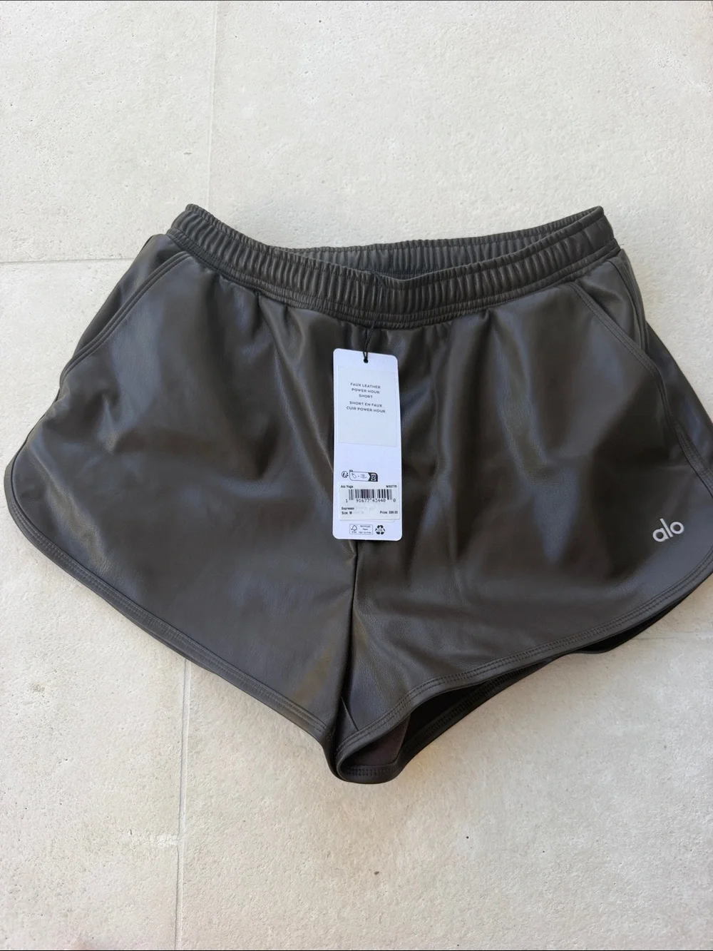 ALO Yoga Faux Leather Athletic Shorts in Dark Brown